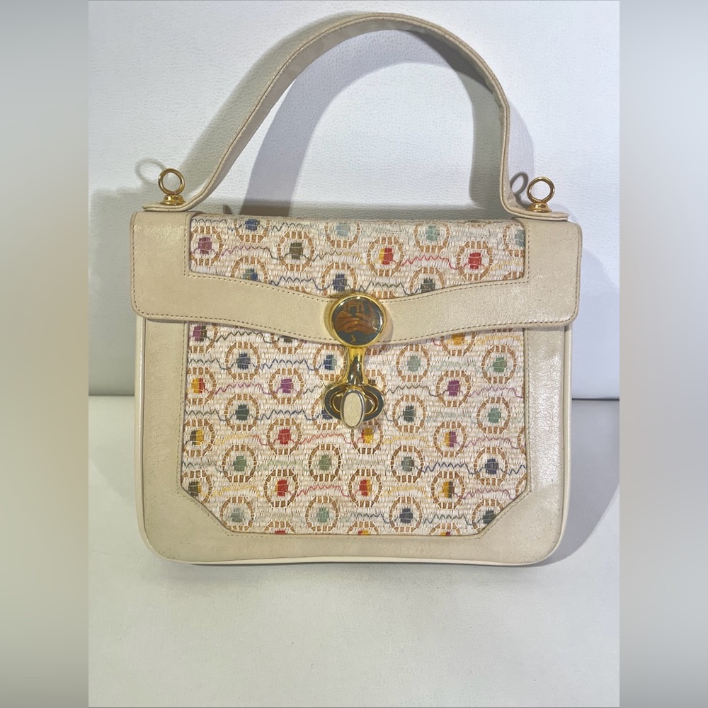 Vintage Chic Cream Patterned Shoulder Bag by Francois of California